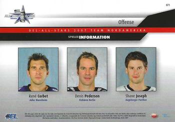 2007-08 Playercards (DEL) #071 Rene Corbet / Denis Pederson / Shane Joseph Back