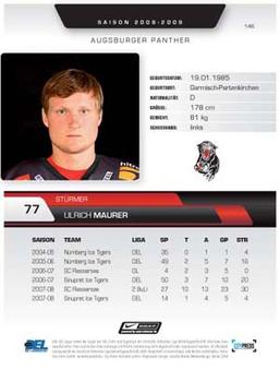 2008-09 Playercards (DEL) #146 Ulrich Maurer Back