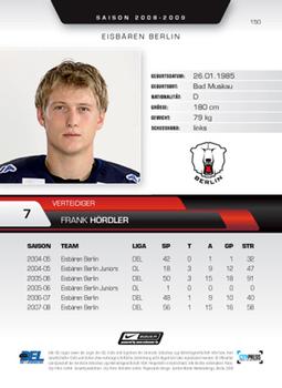 2008-09 Playercards (DEL) #150 Frank Hördler Back