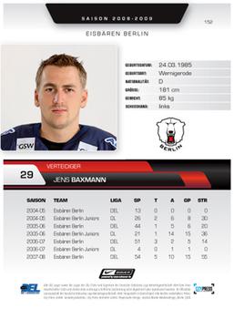 2008-09 Playercards (DEL) #152 Jens Baxmann Back