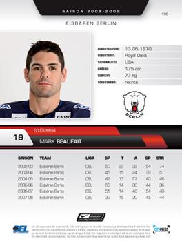 2008-09 Playercards (DEL) #156 Mark Beaufait Back