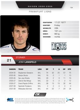 2008-09 Playercards (DEL) #194 Josh Langfeld Back