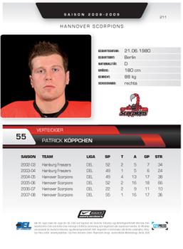 2008-09 Playercards (DEL) #211 Patrick Köppchen Back