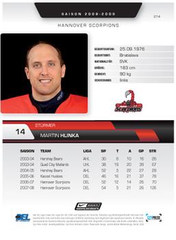 2008-09 Playercards (DEL) #214 Martin Hlinka Back