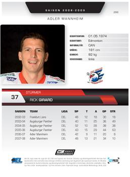 2008-09 Playercards (DEL) #288 Rick Girard Back