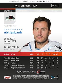2014-15 Playercards Premium Serie 1 (DEL) #DEL-013 Ivan Ciernik Back