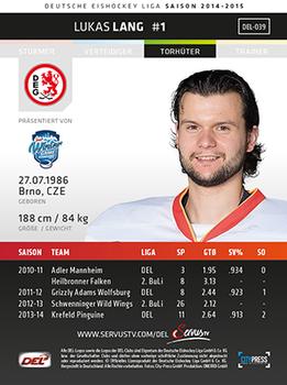 2014-15 Playercards Premium Serie 1 (DEL) #DEL-039 Lukas Lang Back