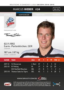 2014-15 Playercards Premium Serie 1 (DEL) #DEL-199 Marcus Weber Back