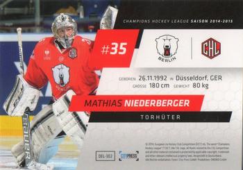 2014-15 Playercards Premium Serie 1 (DEL) - Promotion Cards #DEL-302 Mathias Niederberger Back