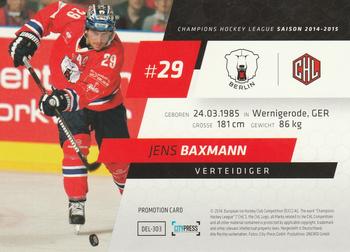 2014-15 Playercards Premium Serie 1 (DEL) - Promotion Cards #DEL-303 Jens Baxmann Back