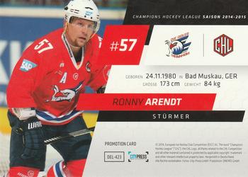 2014-15 Playercards Premium Serie 1 (DEL) - Promotion Cards #DEL-423 Ronny Arendt Back