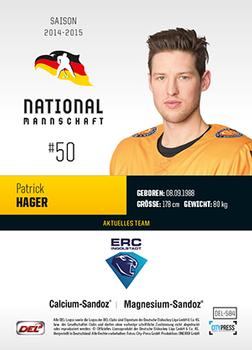 2014-15 Playercards Premium Serie 2 (DEL) #DEL-584 Patrick Hager Back