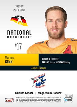 2014-15 Playercards Premium Serie 2 (DEL) #DEL-587 Marcus Kink Back