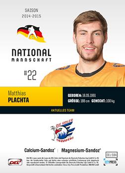 2014-15 Playercards Premium Serie 2 (DEL) #DEL-594 Matthias Plachta Back