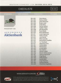 2014-15 Playercards Premium Serie 2 (DEL) #DEL-603 Checkliste Augsburg Back