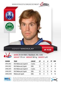 2012-13 Playercards EBEL #EBEL-057 Kenny MacAulay Back