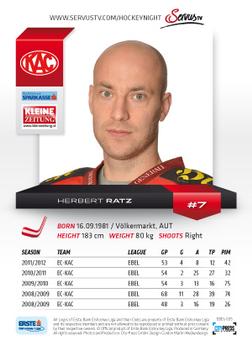 2012-13 Playercards EBEL #EBEL-035 Herbert Ratz Back