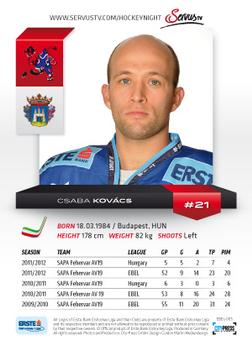 2012-13 Playercards EBEL #EBEL-085 Csaba Kovacs Back