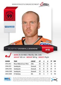2012-13 Playercards EBEL #EBEL-218 Dustin vanBallegooie Back