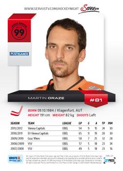 2012-13 Playercards EBEL #EBEL-221 Martin Oraze Back