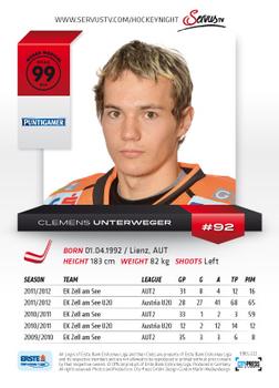 2012-13 Playercards EBEL #EBEL-222 Clemens Unterweger Back