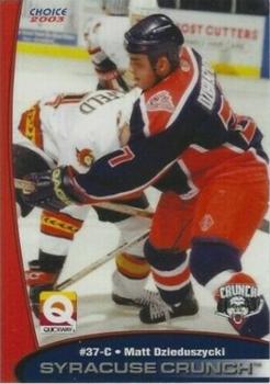 2002-03 Choice Syracuse Crunch (AHL) #21 Matt Dzieduszycki Front