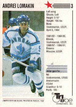1992-93 Tri-Globe From Russia With Puck #3 Andrei Lomakin Back