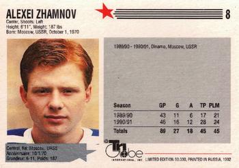 1992-93 Tri-Globe From Russia With Puck #8 Alexei Zhamnov Back