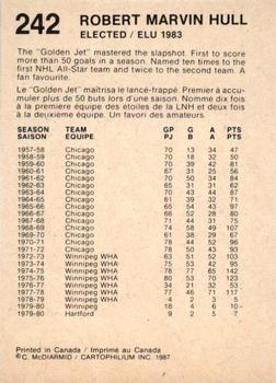 1987 Cartophilium Hockey Hall of Fame #242 Bobby Hull Back