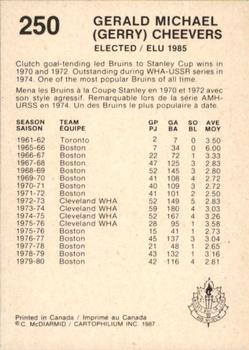 1987 Cartophilium Hockey Hall of Fame #250 Gerry Cheevers Back