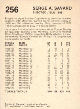 1987 Cartophilium Hockey Hall of Fame #256 Serge Savard Back