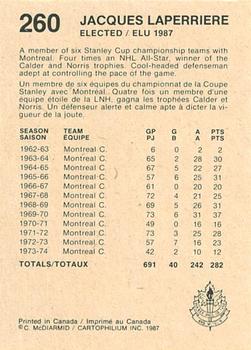 1987 Cartophilium Hockey Hall of Fame #260 Jacques Laperriere Back