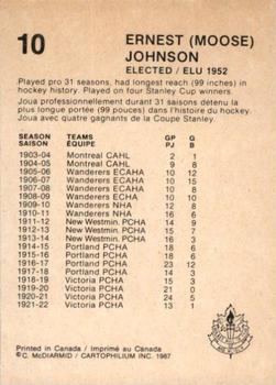 1987 Cartophilium Hockey Hall of Fame #10 Moose Johnson Back