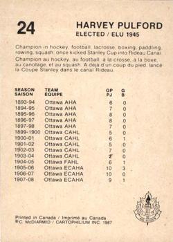 1987 Cartophilium Hockey Hall of Fame #24 Harvey Pulford Back
