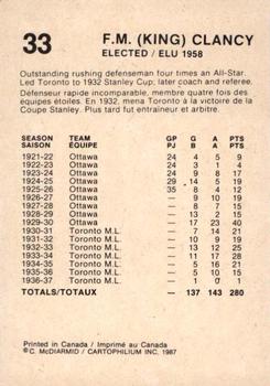 1987 Cartophilium Hockey Hall of Fame #33 King Clancy Back