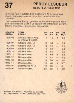 1987 Cartophilium Hockey Hall of Fame #37 Percy Lesueur Back