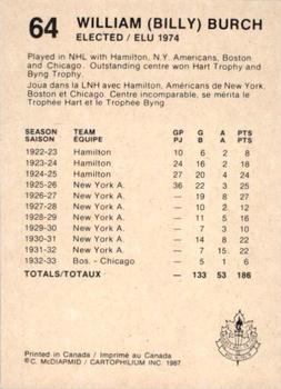 1987 Cartophilium Hockey Hall of Fame #64 Billy Burch Back
