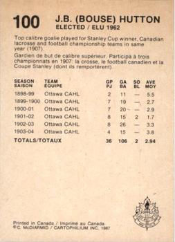 1987 Cartophilium Hockey Hall of Fame #100 Bouse Hutton Back