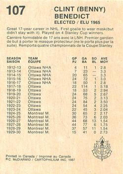 1987 Cartophilium Hockey Hall of Fame #107 Clint Benedict Back