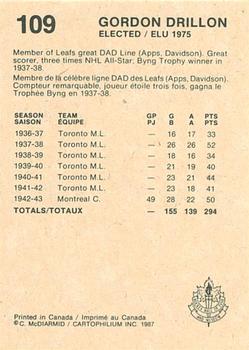 1987 Cartophilium Hockey Hall of Fame #109 Gordie Drillon Back