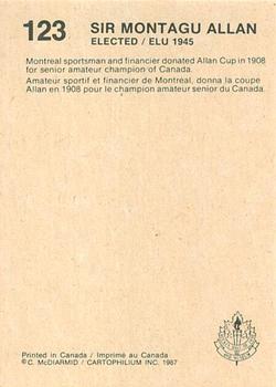 1987 Cartophilium Hockey Hall of Fame #123 Sir Montagu Allan Back