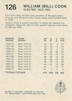 1987 Cartophilium Hockey Hall of Fame #126 Bill Cook Back