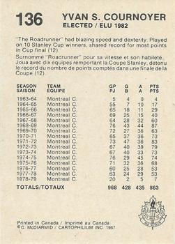 1987 Cartophilium Hockey Hall of Fame #136 Yvan Cournoyer Back