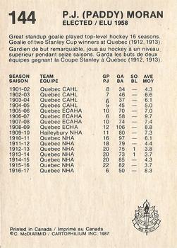 1987 Cartophilium Hockey Hall of Fame #144 Paddy Moran Back