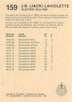 1987 Cartophilium Hockey Hall of Fame #159 Jack Laviolette Back