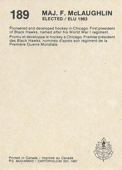 1987 Cartophilium Hockey Hall of Fame #189 Maj. F. McLaughlin Back