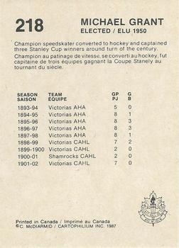 1987 Cartophilium Hockey Hall of Fame #218 Michael Grant Back