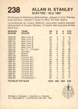 1987 Cartophilium Hockey Hall of Fame #238 Allan Stanley Back