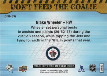 2016-17 Upper Deck - Don't Feed The Goalie #DFG-BW Blake Wheeler Back
