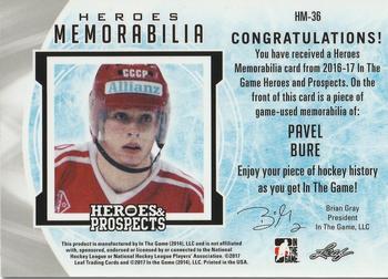 2016-17 Leaf In The Game Heroes and Prospects  - Hero Memorabilia #HM-36 Pavel Bure Back